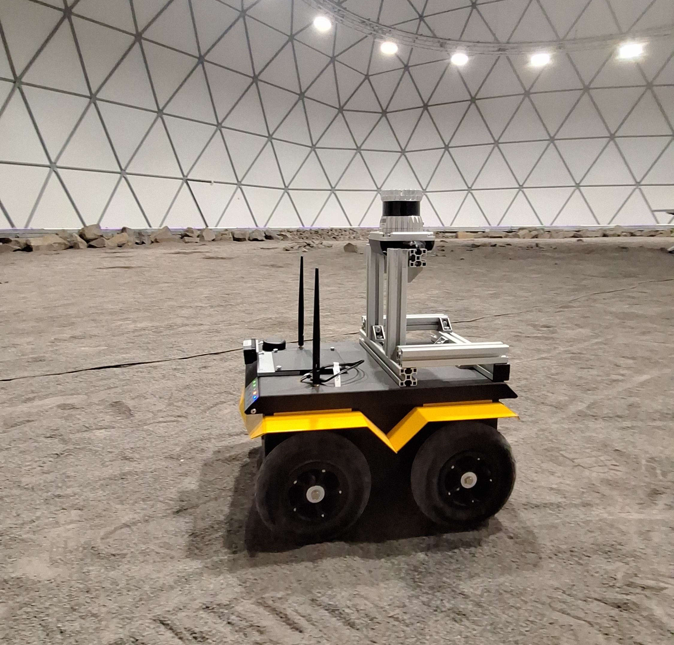 My custom Clearpath Jackal setup during field tests at the OTRK Kąkolewo space robotics facility