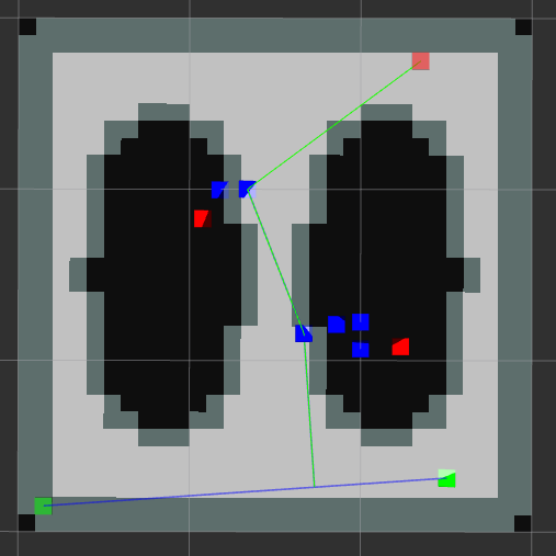RViz view of neural-guided RRT path planning on an occupancy map